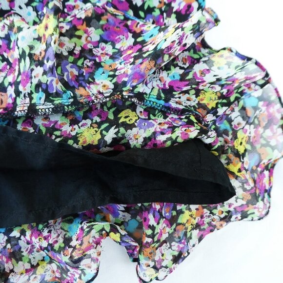 Silk Vintage Floral Midi Skirt Lined Ruffled Hem A Line Elastic Pull On Waist - Picture 6 of 9